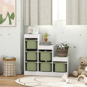 Qaba 3 Layers Toy Storage Organizer Kids Bookshelf Children Toy Storage w/ 6 Plastic Bins