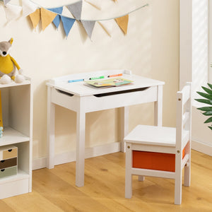 Wood Activity Kids Table and Chair Set with Storage Space-White view 2