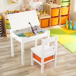 Wood Activity Kids Table and Chair Set with Storage Space-White view 4