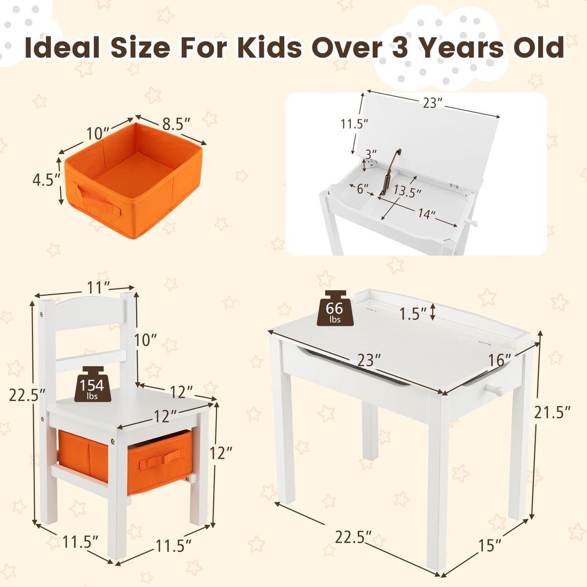 Wood Activity Kids Table and Chair Set with Storage Space-White view 5