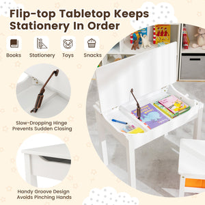 Wood Activity Kids Table and Chair Set with Storage Space-White view 7