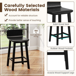 Wood Bar Stools Set of 2 with Solid Back and Seat-Black view 6