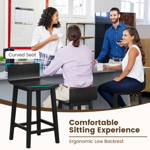 Wood Bar Stools Set of 2 with Solid Back and Seat-Black view 7