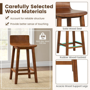 Wood Bar Stools Set of 2 with Solid Back and Seat-Brown view 6