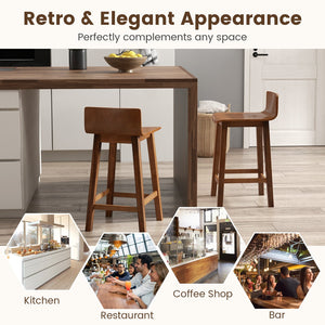 Wood Bar Stools Set of 2 with Solid Back and Seat-Brown view 8