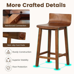 Wood Bar Stools Set of 2 with Solid Back and Seat-Brown view 9