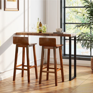 29 Inch Wood Bar Stools Set of 2 with Solid Back and Seat-Walnut view 3