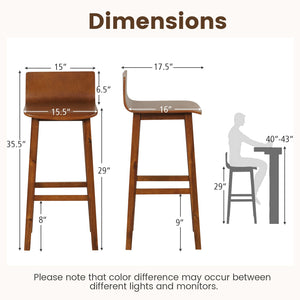 29 Inch Wood Bar Stools Set of 2 with Solid Back and Seat-Walnut view 4