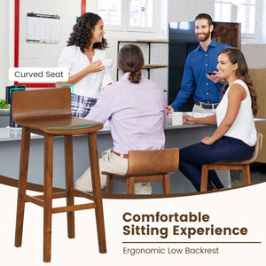 29 Inch Wood Bar Stools Set of 2 with Solid Back and Seat-Walnut view 7