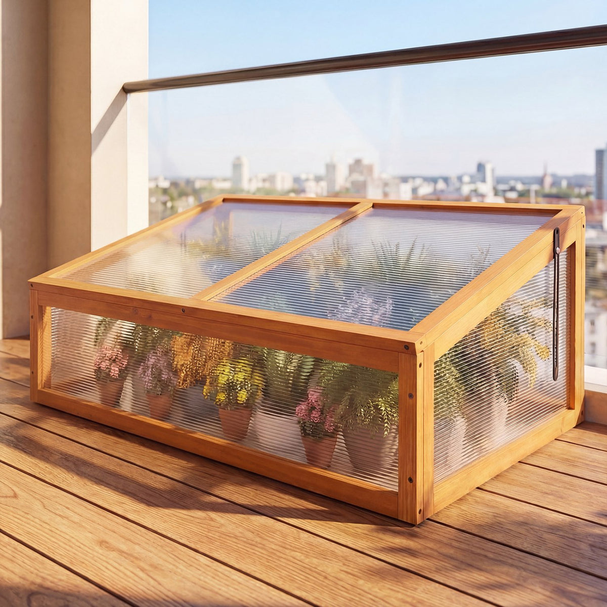 Wood Cold Frame Greenhouse Raised Planter Bed Protection with Transparent Flip-top Roof-Orange view 2