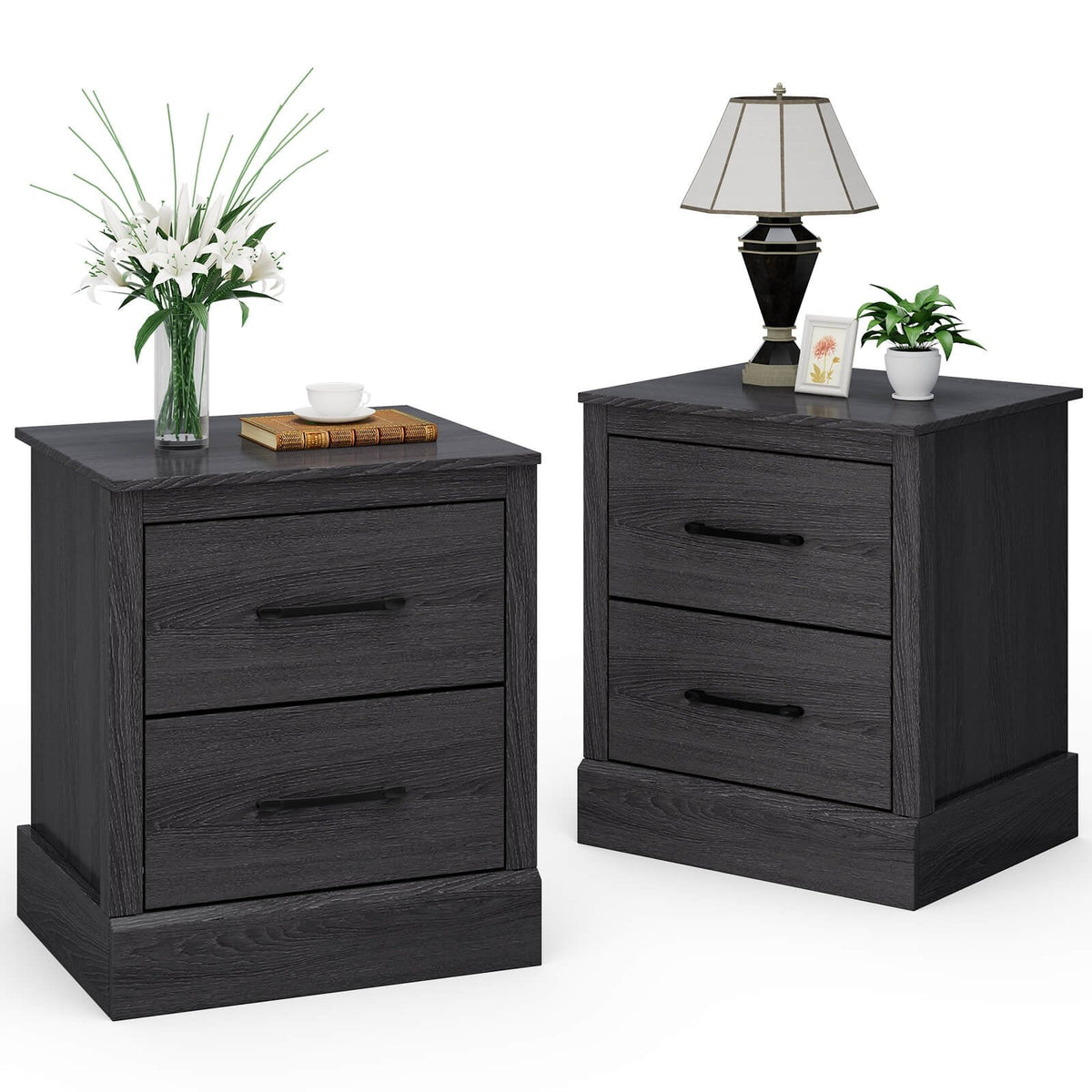 Wood Compact Floor Nightstand with Storage Drawers-Dark Gray view 4
