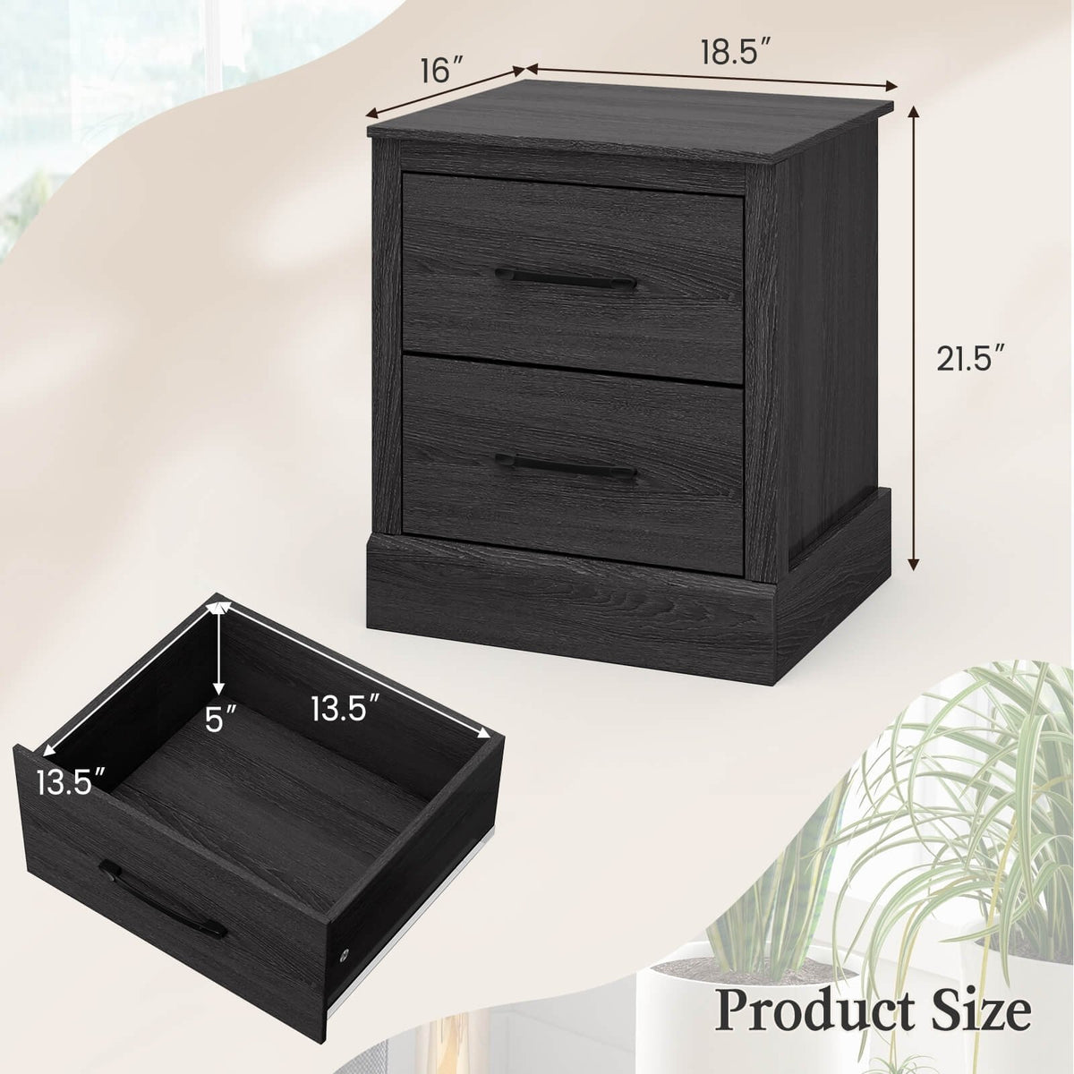 Wood Compact Floor Nightstand with Storage Drawers-Dark Gray view 5