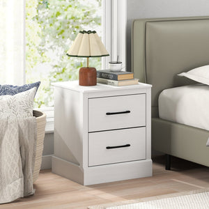 Wood Compact Floor Nightstand with Storage Drawers-White view 2
