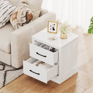 Wood Compact Floor Nightstand with Storage Drawers-White view 3