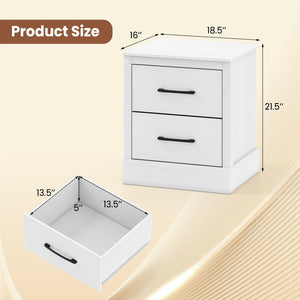 Wood Compact Floor Nightstand with Storage Drawers-White view 4