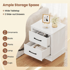 Wood Compact Floor Nightstand with Storage Drawers-White view 5