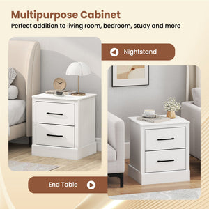 Wood Compact Floor Nightstand with Storage Drawers-White view 6