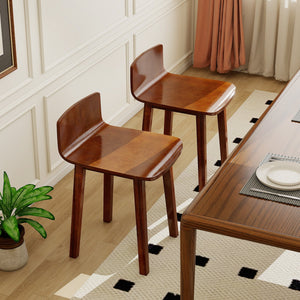 Wood Dining Chair Set of 2 Farmhouse Kitchen Dining Room Chairs Mid-Century Modern Armless Side Chairs-Brown view 2