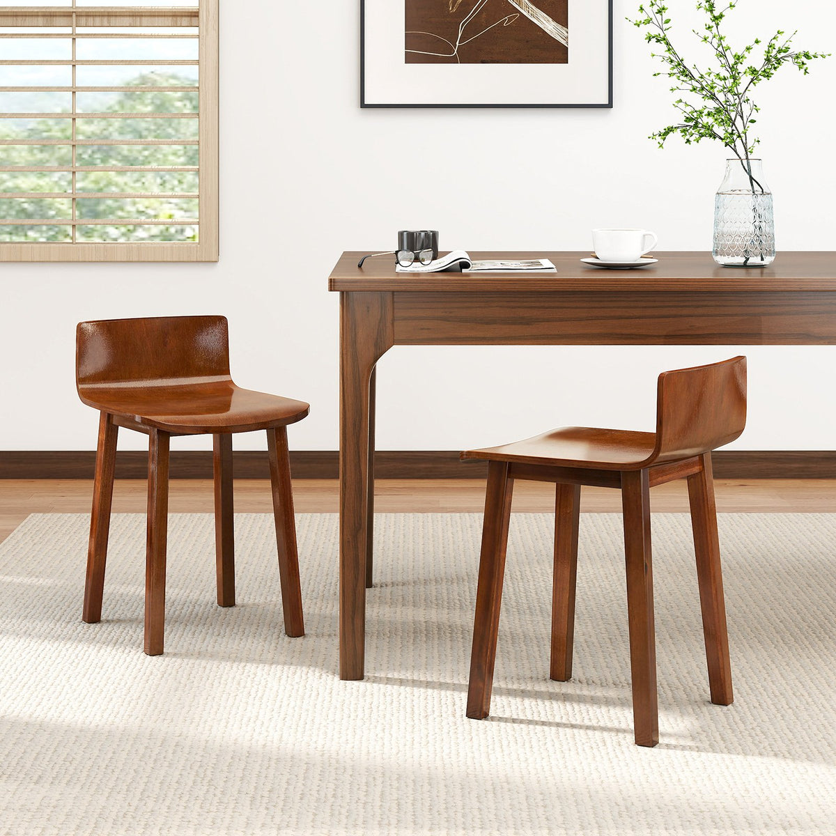 Wood Dining Chair Set of 2 Farmhouse Kitchen Dining Room Chairs Mid-Century Modern Armless Side Chairs-Brown view 3