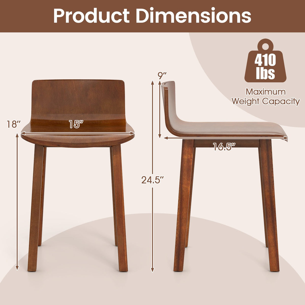 Wood Dining Chair Set of 2 Farmhouse Kitchen Dining Room Chairs Mid-Century Modern Armless Side Chairs-Brown view 4