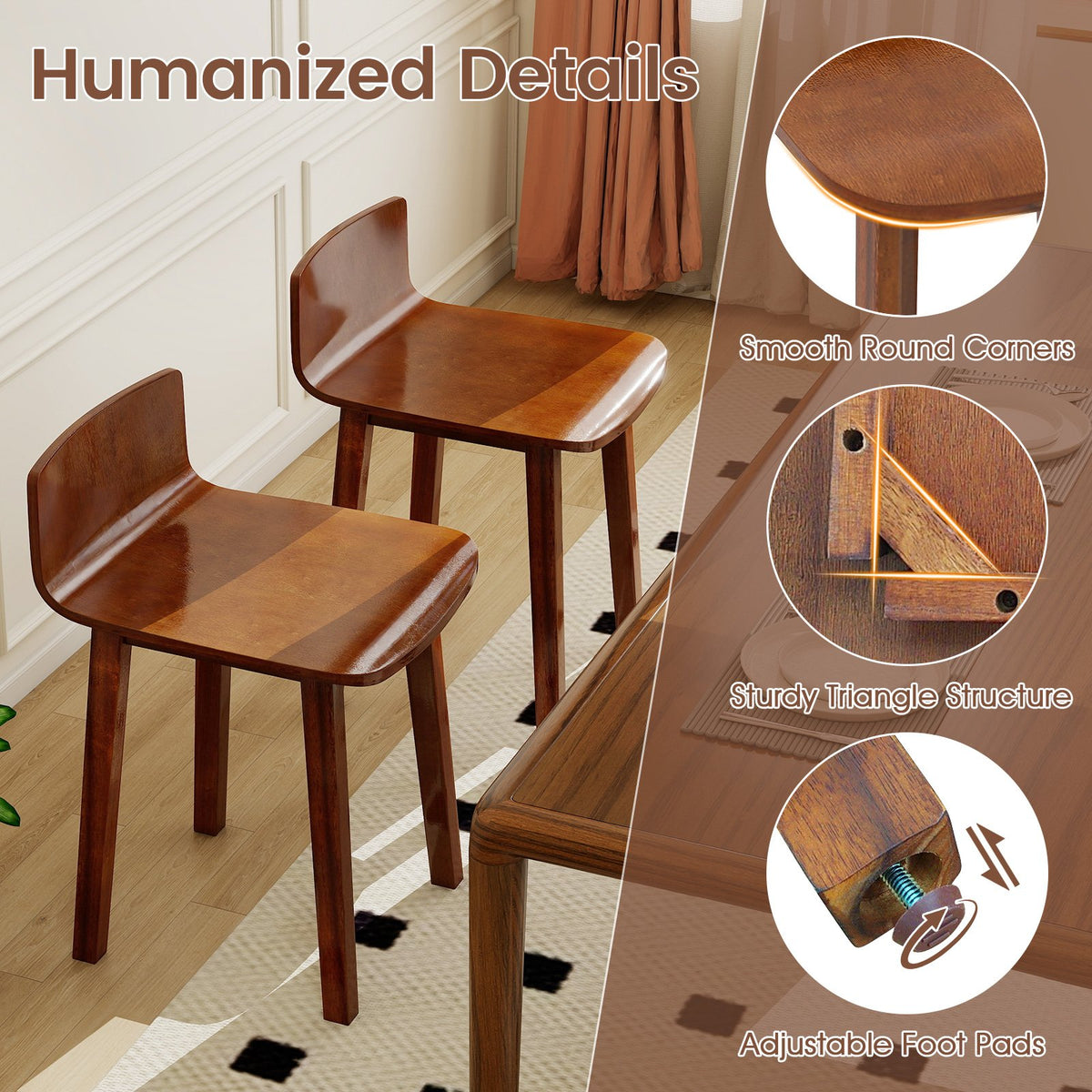 Wood Dining Chair Set of 2 Farmhouse Kitchen Dining Room Chairs Mid-Century Modern Armless Side Chairs-Brown view 9