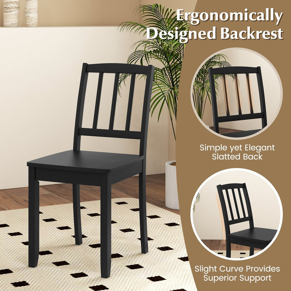 Wood Dining Chair Set of 2 with Rubber Wood Legs-Black view 7