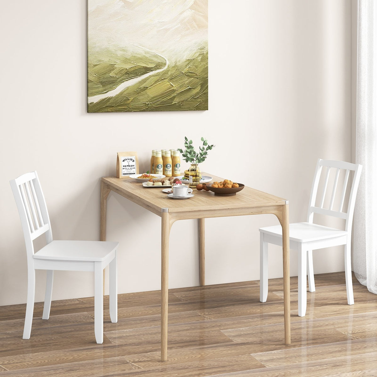 Wood Dining Chair Set of 2 with Rubber Wood Legs-White view 2