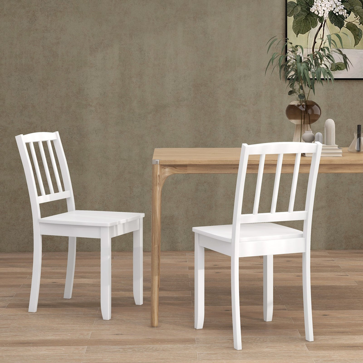 Wood Dining Chair Set of 2 with Rubber Wood Legs-White view 3