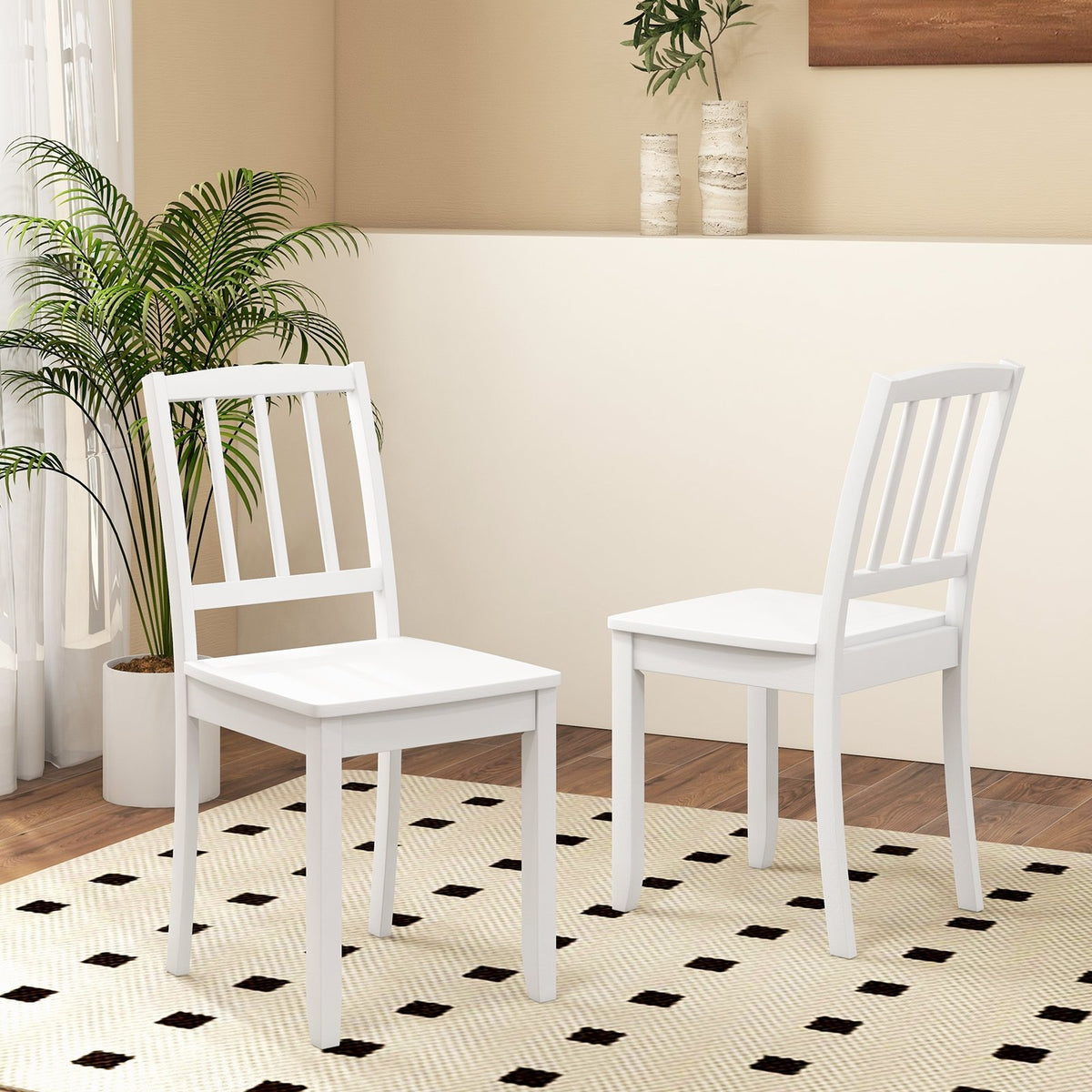 Wood Dining Chair Set of 2 with Rubber Wood Legs-White view 4