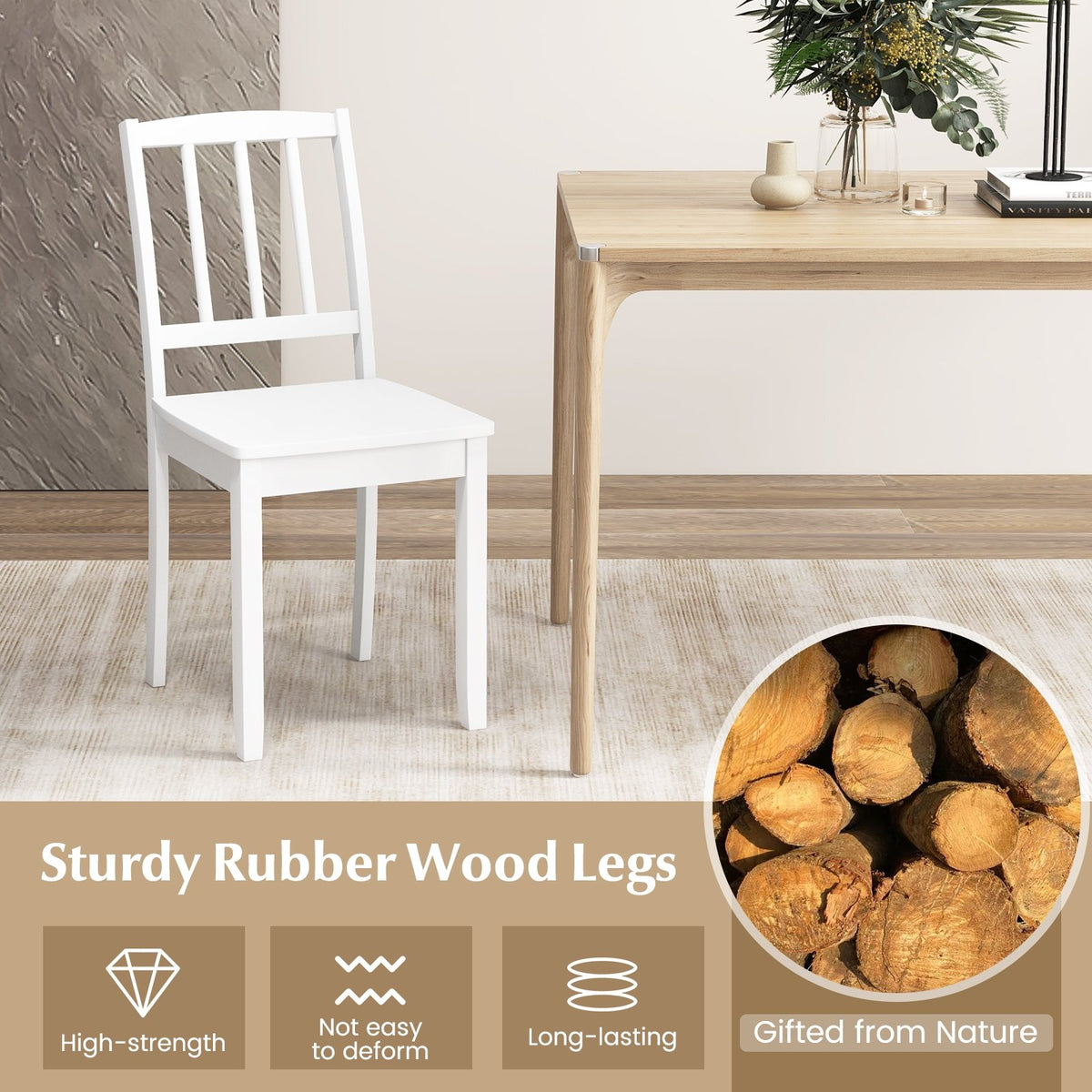 Wood Dining Chair Set of 2 with Rubber Wood Legs-White view 5