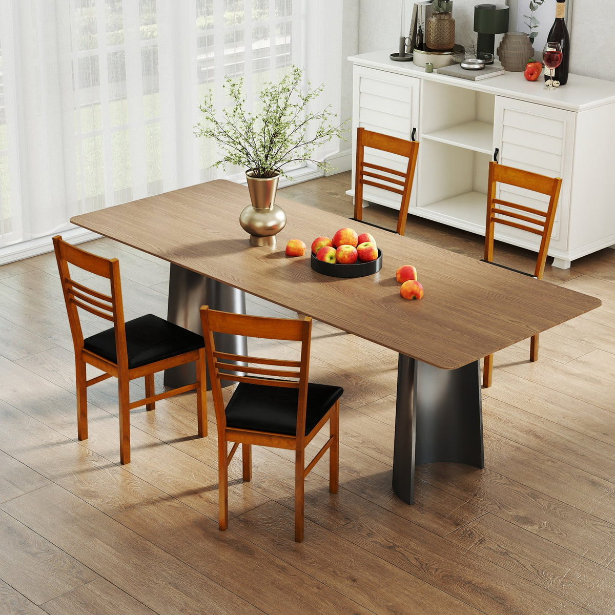 Wood Dining Chairs Set of 4 with Rubber Wood Frame-Walnut view 2