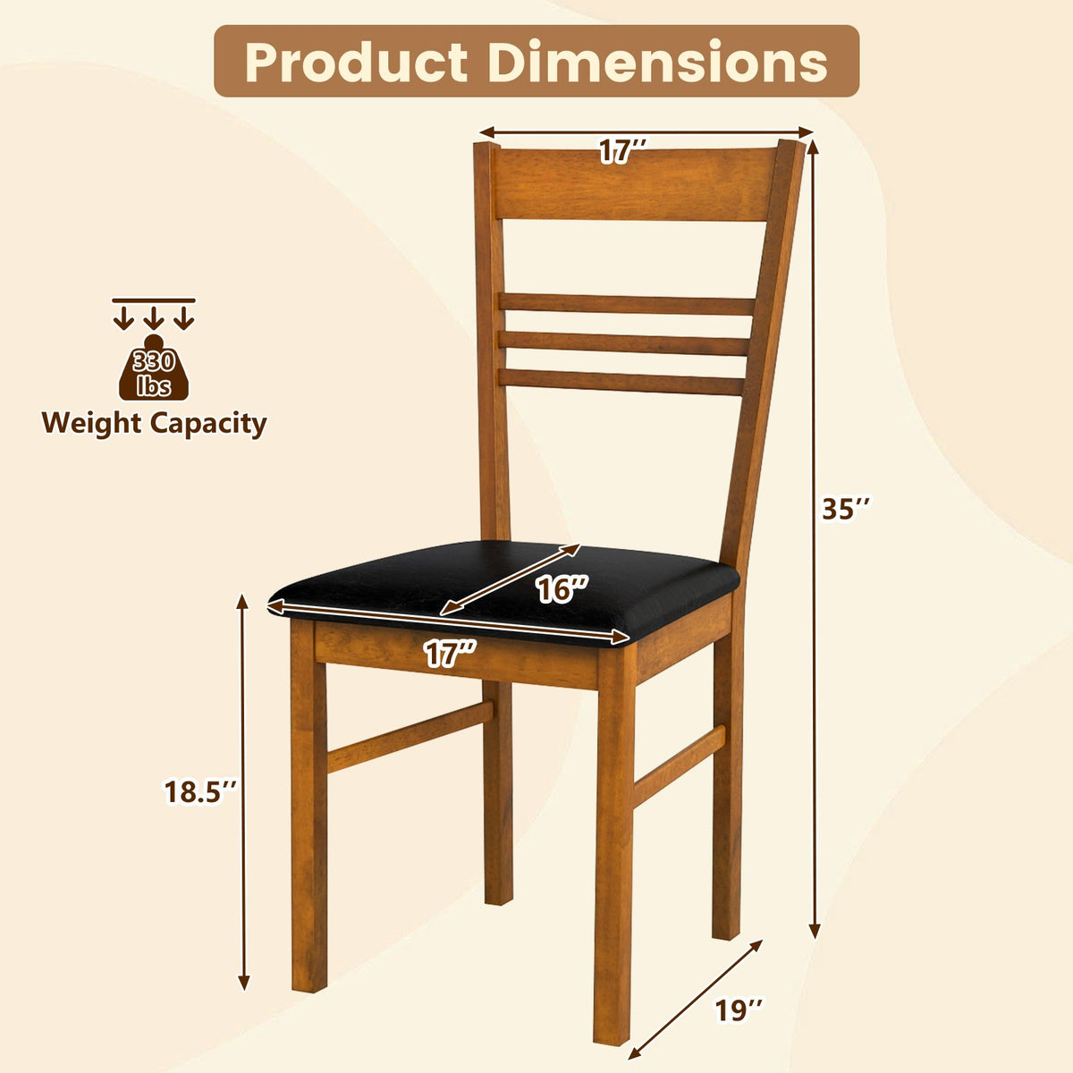 Wood Dining Chairs Set of 4 with Rubber Wood Frame-Walnut view 4
