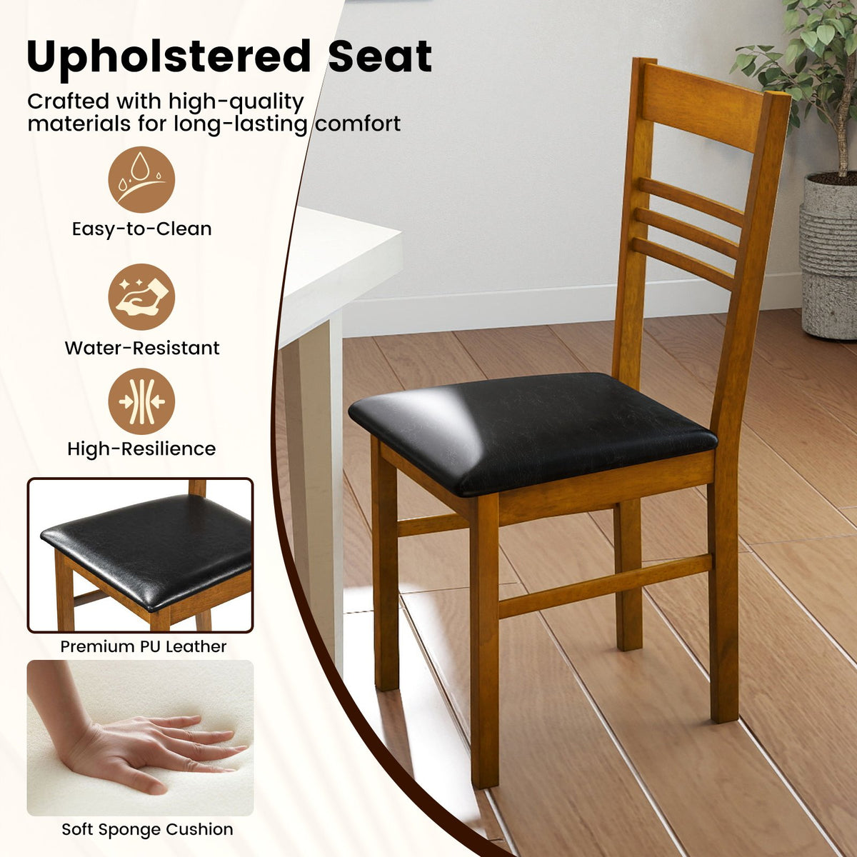 Wood Dining Chairs Set of 4 with Rubber Wood Frame-Walnut view 6