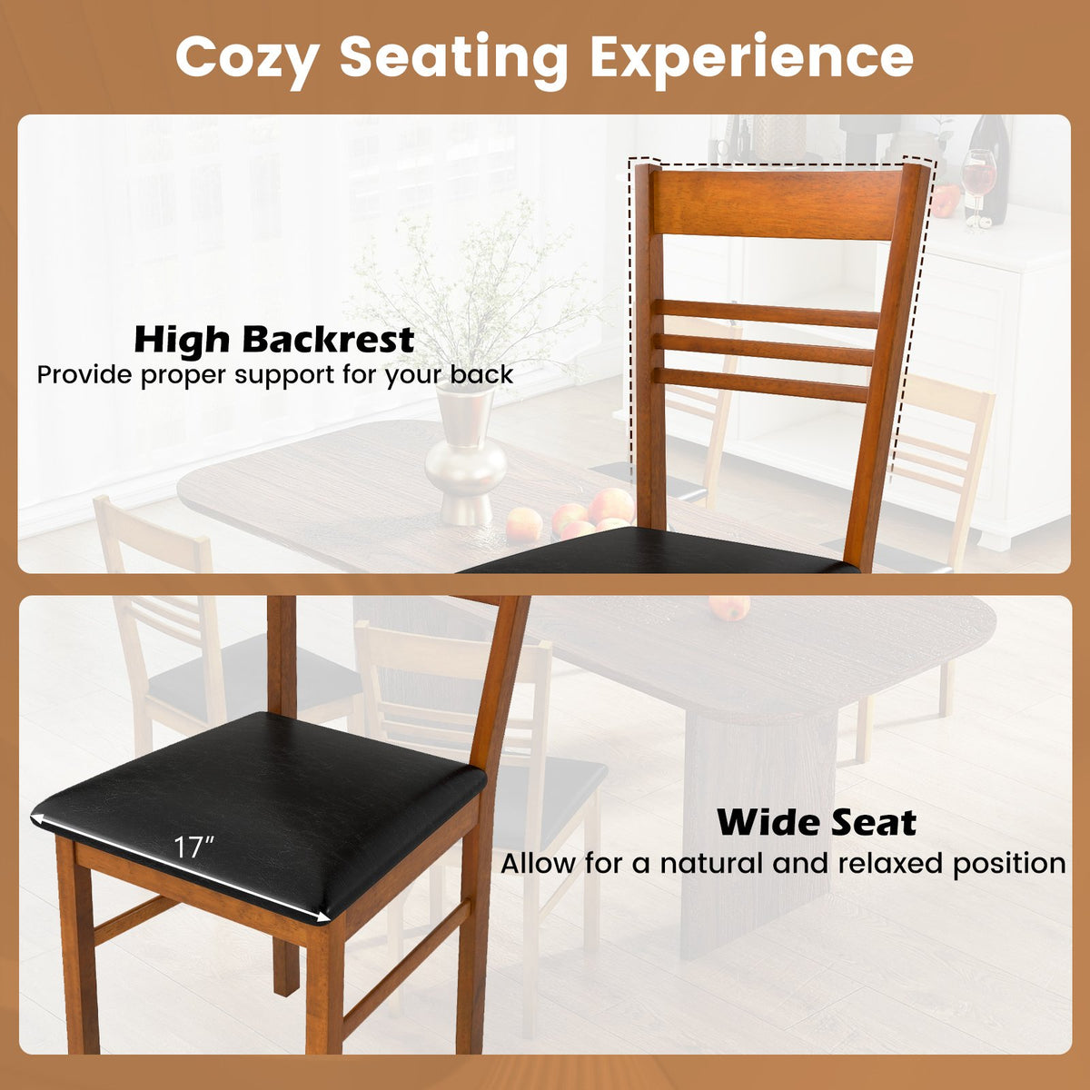 Wood Dining Chairs Set of 4 with Rubber Wood Frame-Walnut view 8