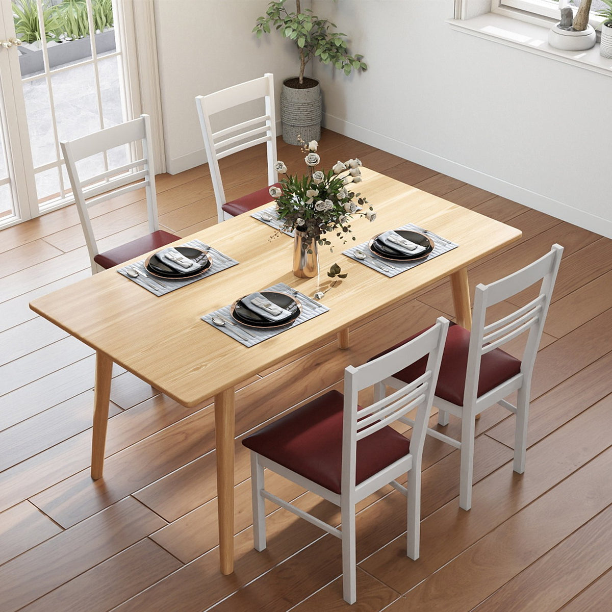 Wood Dining Chairs Set of 4 with Rubber Wood Frame-White view 2