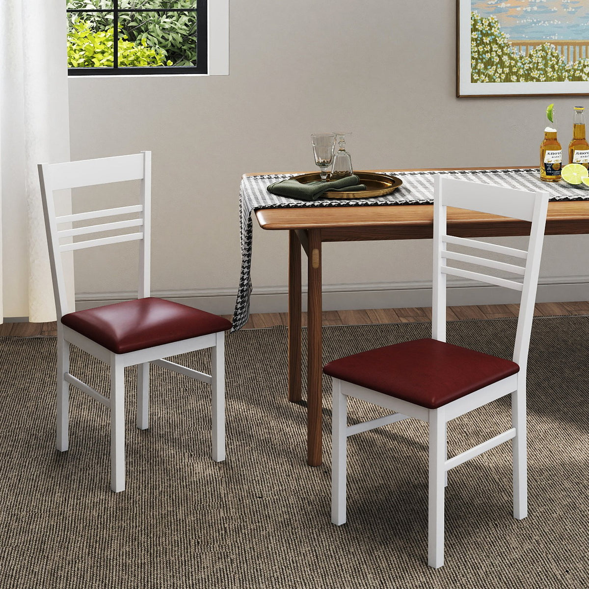 Wood Dining Chairs Set of 4 with Rubber Wood Frame-White view 3