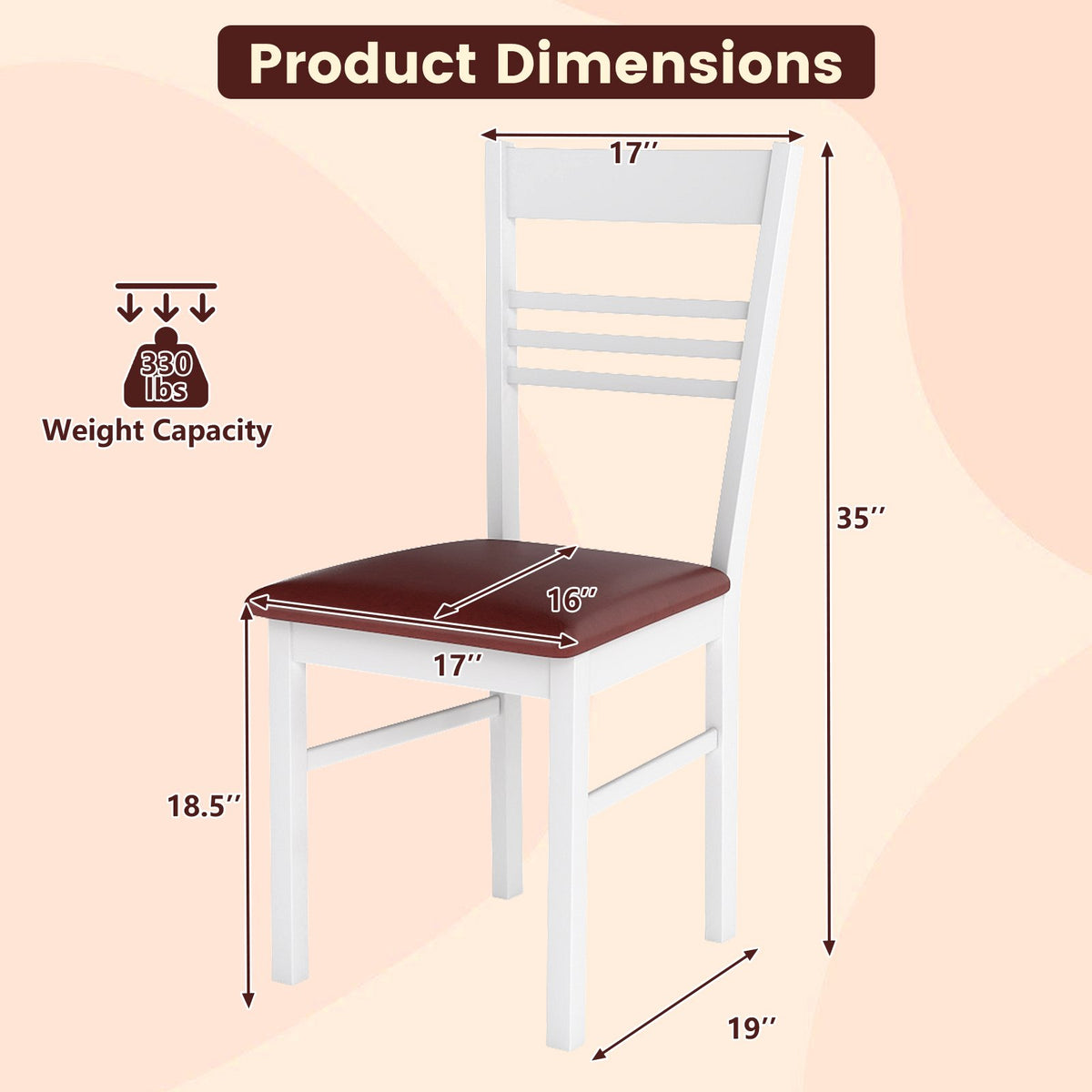 Wood Dining Chairs Set of 4 with Rubber Wood Frame-White view 4
