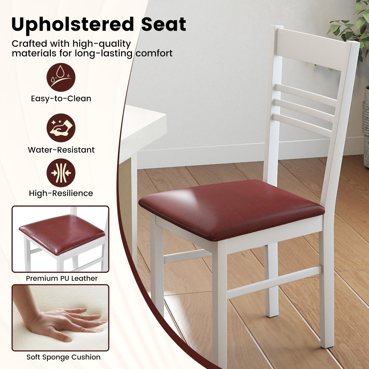 Wood Dining Chairs Set of 4 with Rubber Wood Frame-White view 6