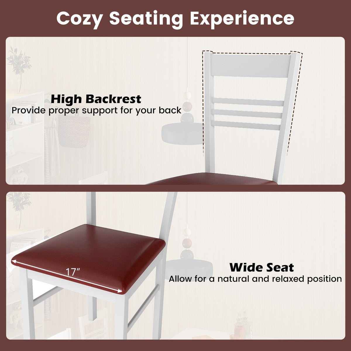 Wood Dining Chairs Set of 4 with Rubber Wood Frame-White view 8
