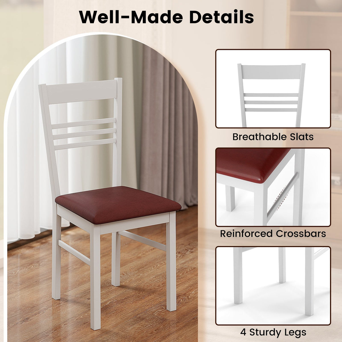 Wood Dining Chairs Set of 4 with Rubber Wood Frame-White view 9