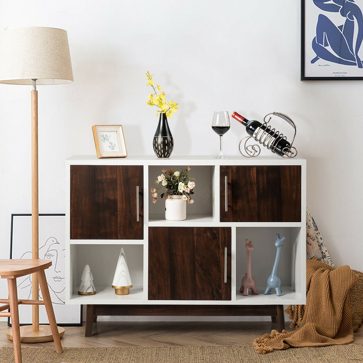 Wood Display Sideboard Storage Cabinet with Storage Compartments view 2