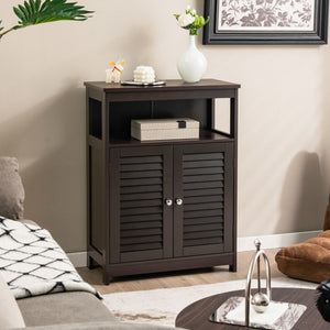 Wood Freestanding Bathroom Storage Cabinet with Double Shutter Door-Brown view 2