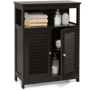 Wood Freestanding Bathroom Storage Cabinet with Double Shutter Door-Brown view 4