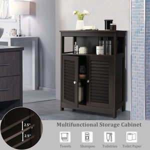 Wood Freestanding Bathroom Storage Cabinet with Double Shutter Door-Brown view 7