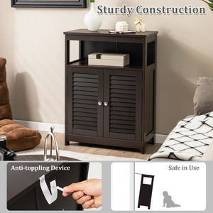 Wood Freestanding Bathroom Storage Cabinet with Double Shutter Door-Brown view 8