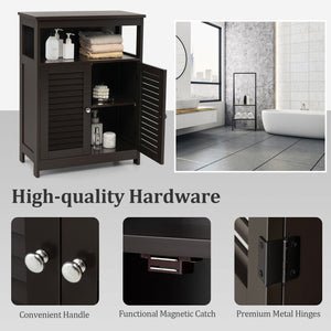 Wood Freestanding Bathroom Storage Cabinet with Double Shutter Door-Brown view 9