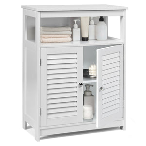 Wood Freestanding Bathroom Storage Cabinet with Double Shutter Door-White view 4