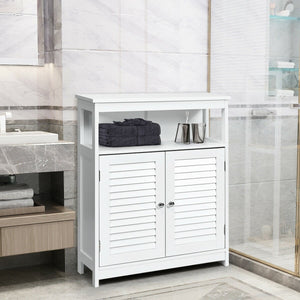 Wood Freestanding Bathroom Storage Cabinet with Double Shutter Door-White view 6