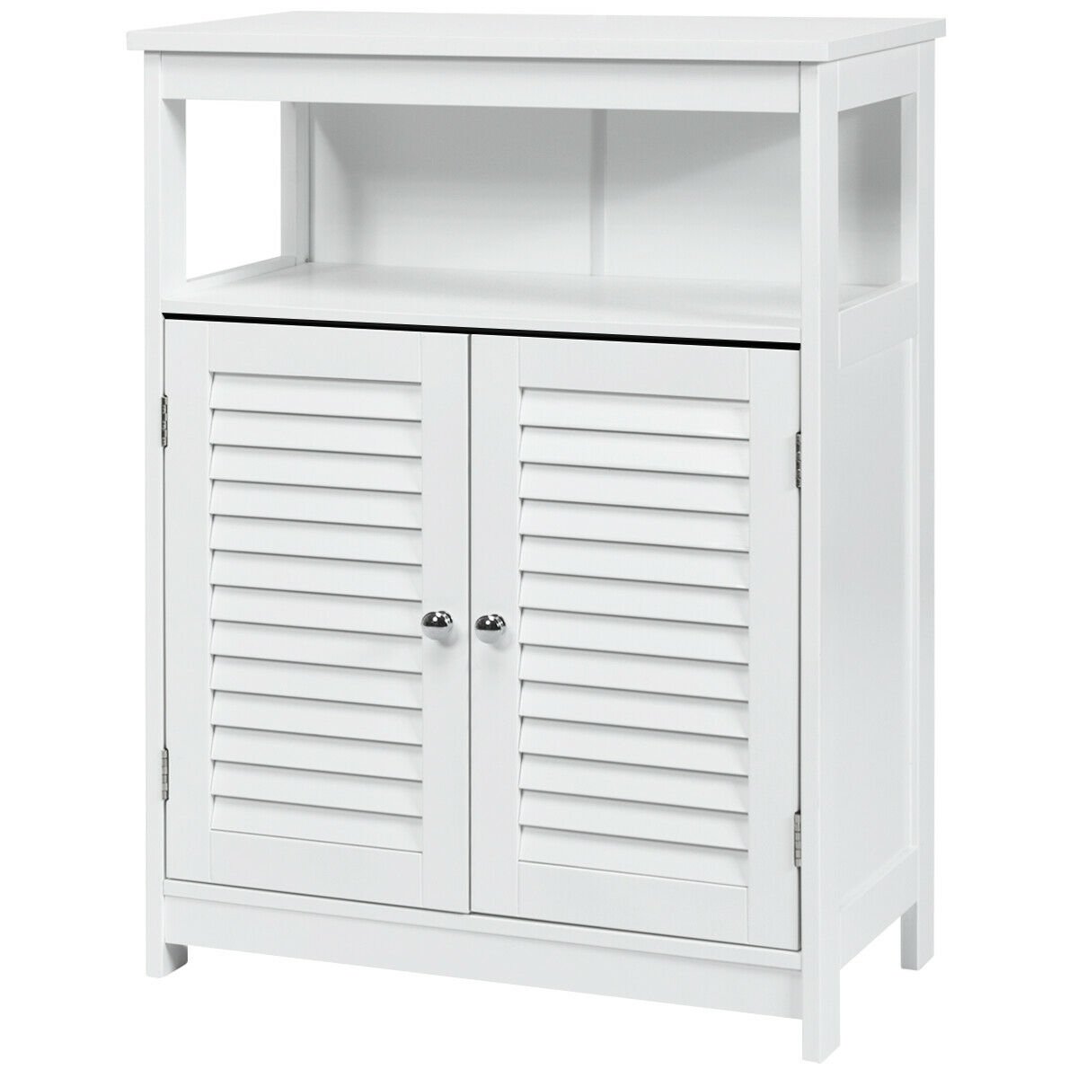 Wood Freestanding Bathroom Storage Cabinet with Double Shutter Door-White view 7