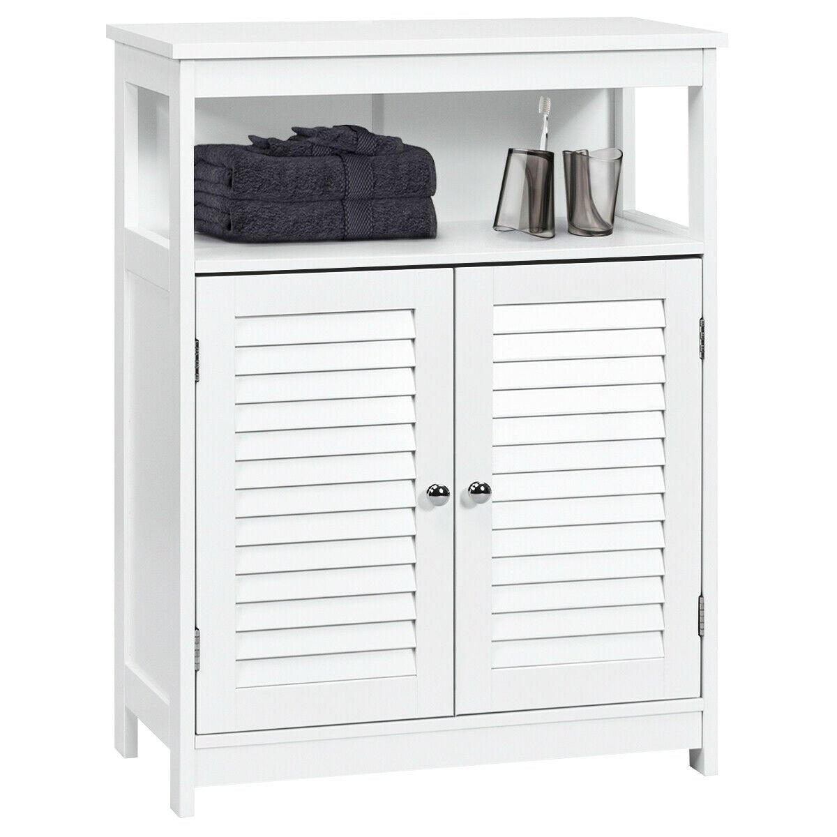 Wood Freestanding Bathroom Storage Cabinet with Double Shutter Door-White view 8